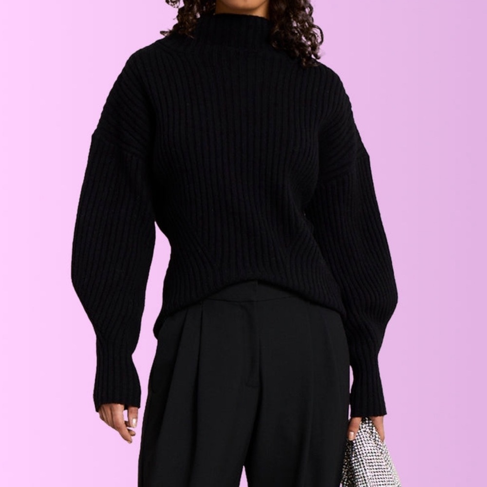 NWT 🖤 ALC Vienna Merino Wool Rib Knit Cozy Sweater in XS Black